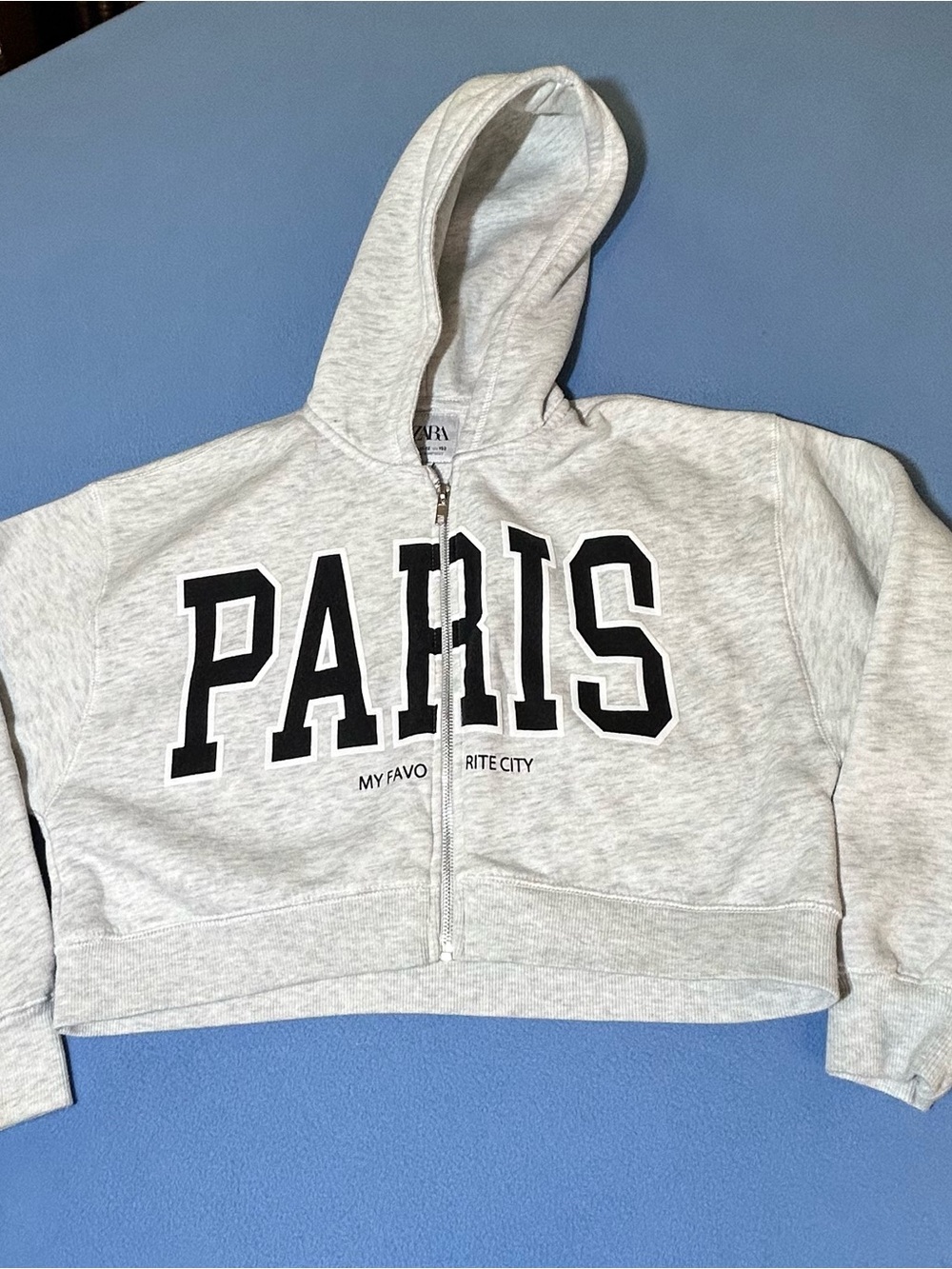 Zara “Paris” Cropped Zip Hoodie Girls